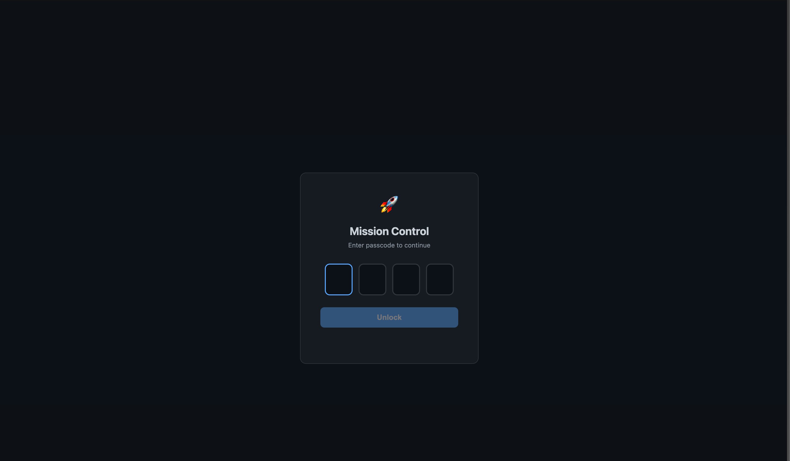 OpenClaw Mission Control login screen with a four-digit PIN as the only security measure